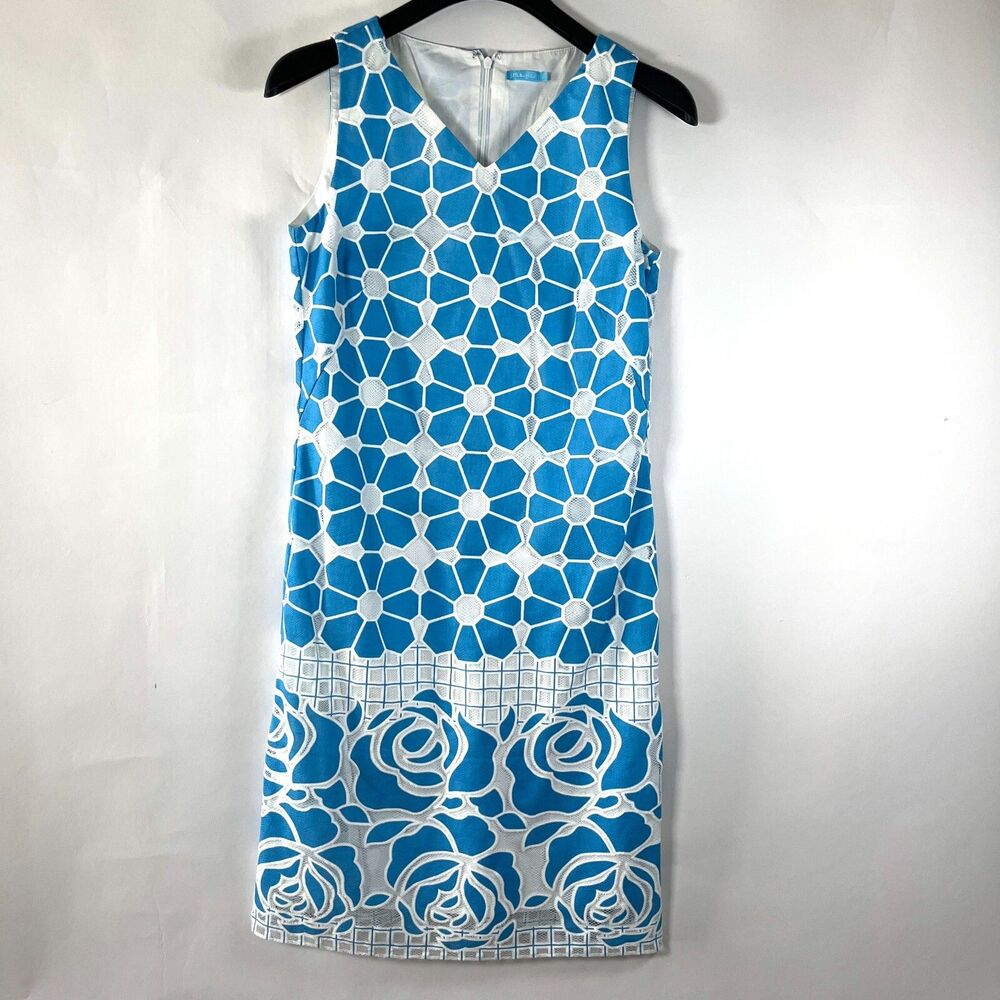 J. Mclaughlin Ocala Dress Size 2 Sleeveless Geometric Floral Lace Overlay Preppy